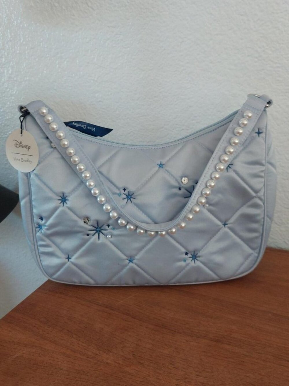 Vera Bradley Disney Cinderella Frannie Crossbody Bag Pearl Strap Blue Quilted